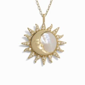 AWE INSPIRED Sun & Moon Mother of Pearl Vermeil Necklace with Paperclip Chain